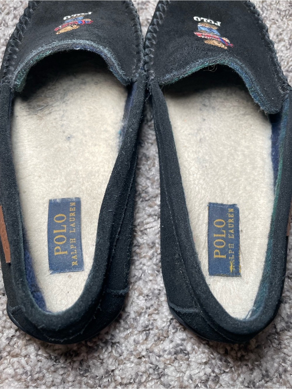 Polo Ralph Lauren Bear Sweater Men’s Size 8 Navy Slippers - Picture 7 of 11